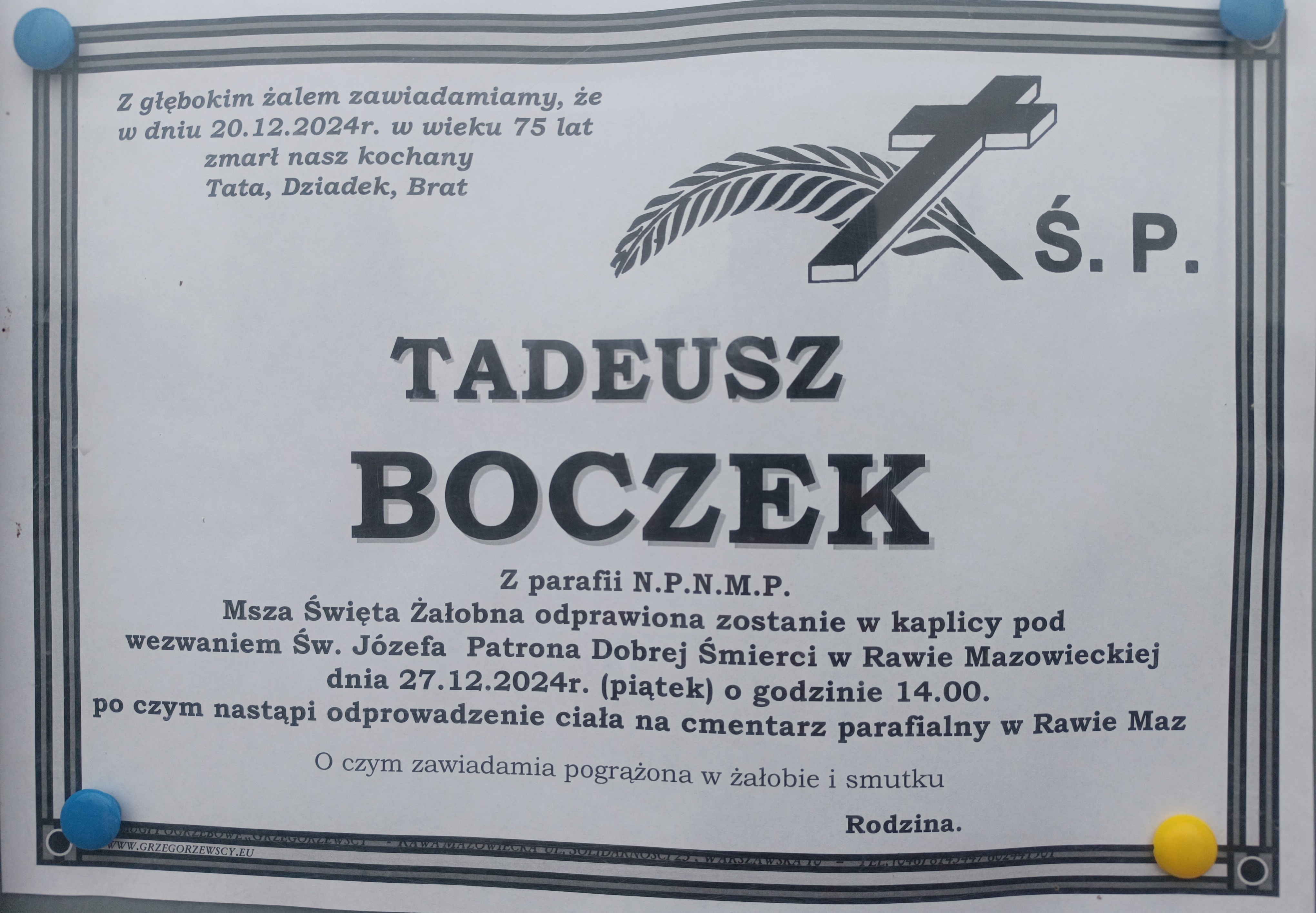 Tadeusz Boczek klapsydra pogrzeb